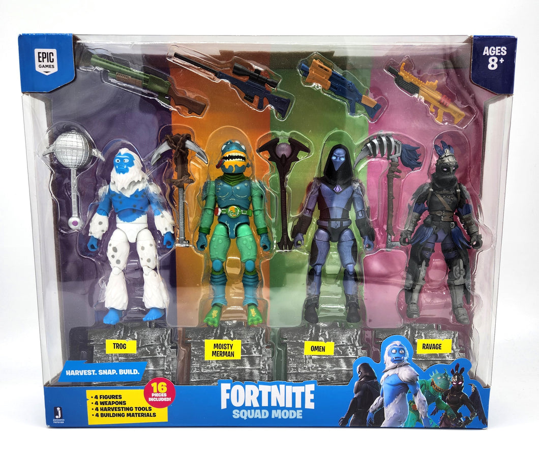 FORTNITE SQUAD MODE WITH 4 FIGURES (Trog, Moisty Merman, Omen, and Ravage)